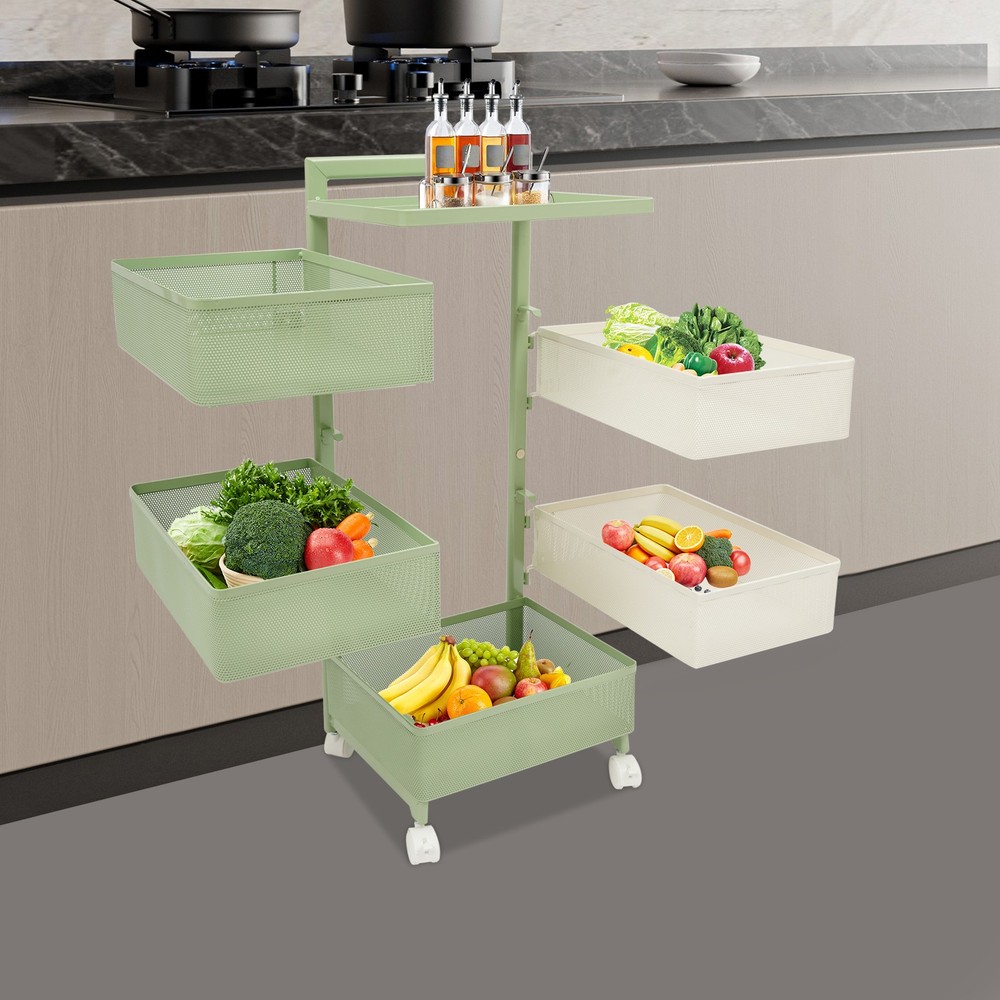 Rotating Storage Rack W/ Rotating Basket Rotating Kitchen Storage Cart W/ Wheel