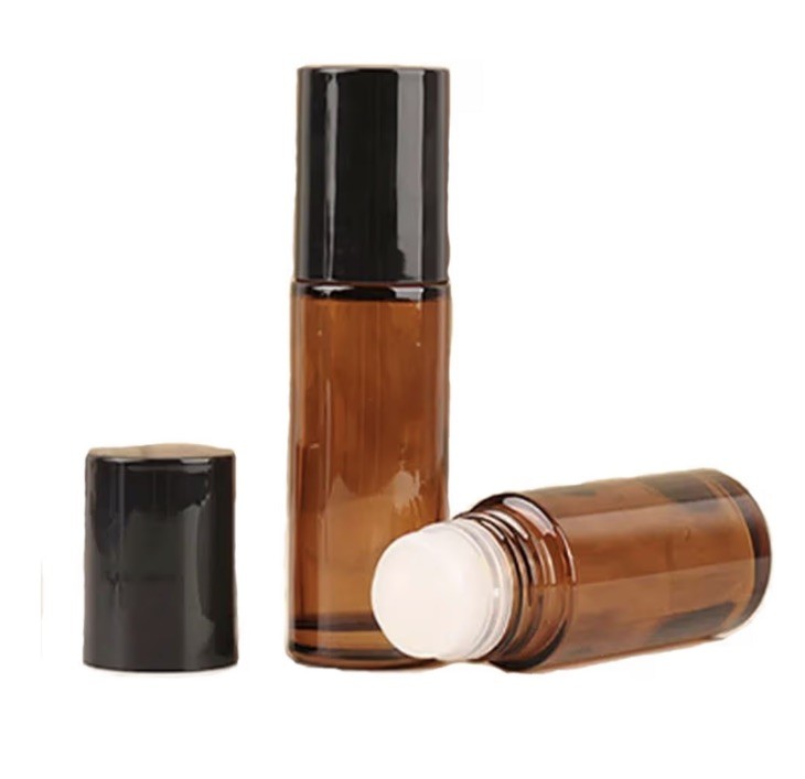 2 Pcs 50ml Amber Glass Roll On Bottles - Empty Refillable Rollerball Containers