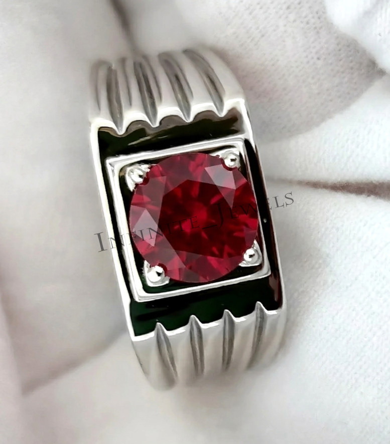 Solid 925 Sterling Silver Ruby Gemstone Ring Men's Beautiful Solitaire Ring