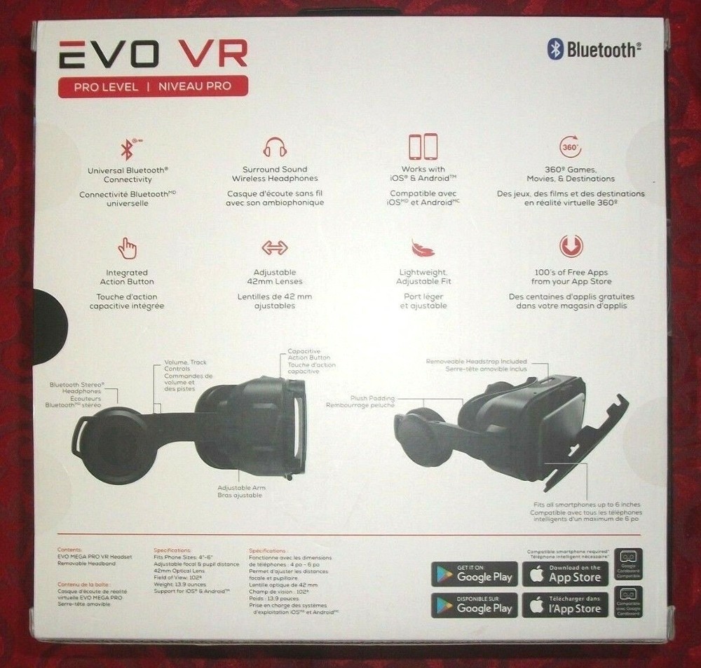 EVO MEGA PRO WIRELESS VIRTUAL REALITY HEADSET for iOS, ANDROID NIB 2018