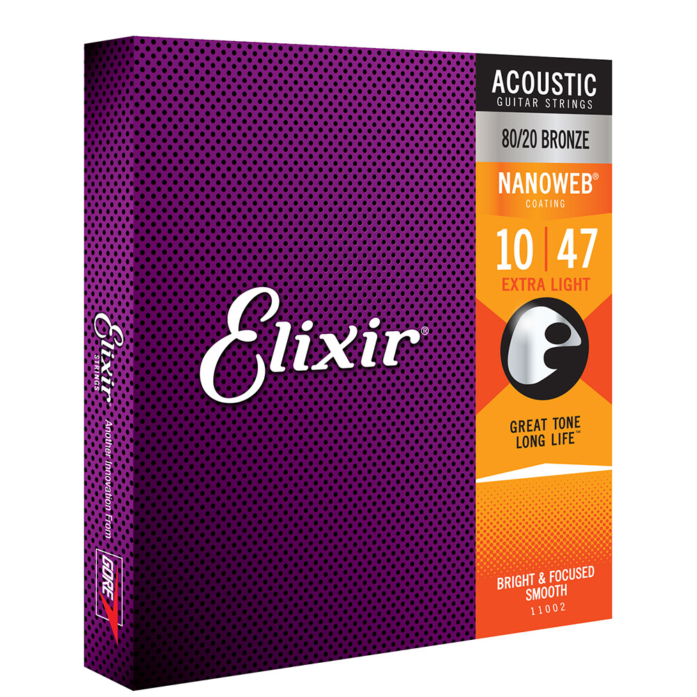 Elixir Nanoweb 80/20 Bronze Extra Light Acoustic Guitar Strings 11002 1 Set