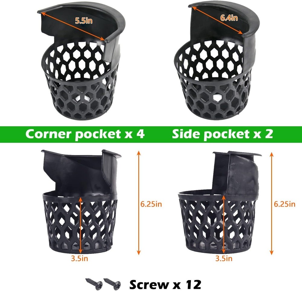 Replacement Pockets for Billiard Table Set of 6 Plastic Web Pockets