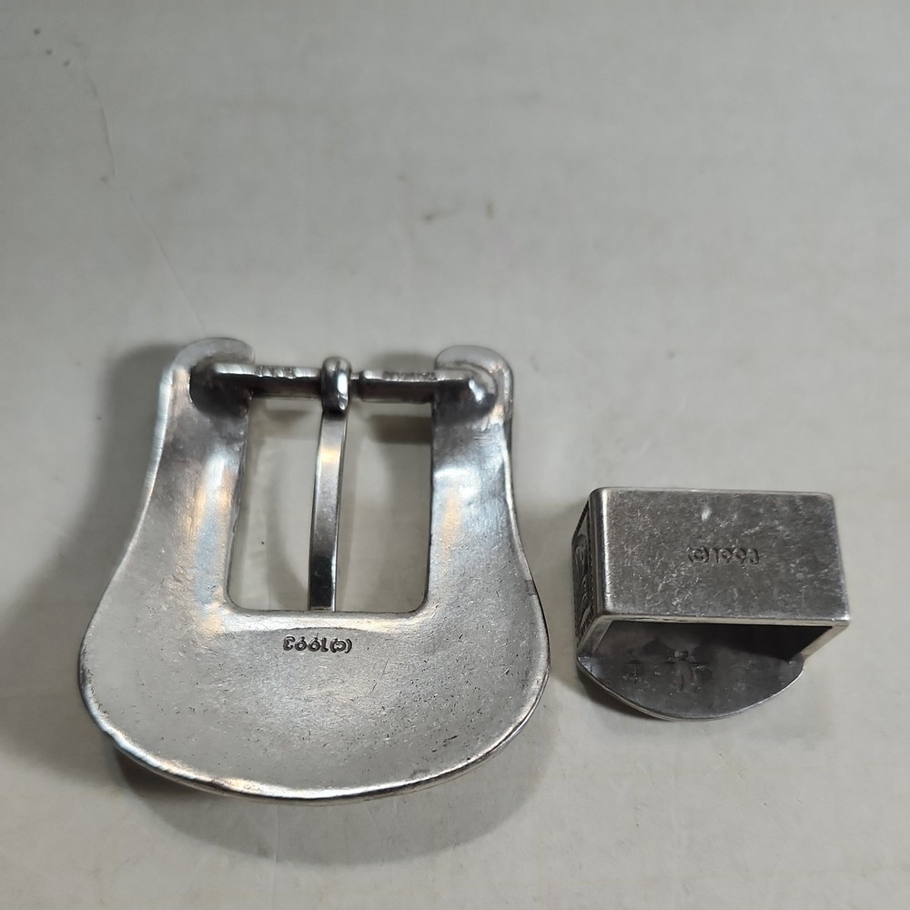 2 Piece Silver Engraved star Buckle Set Loop 1"
