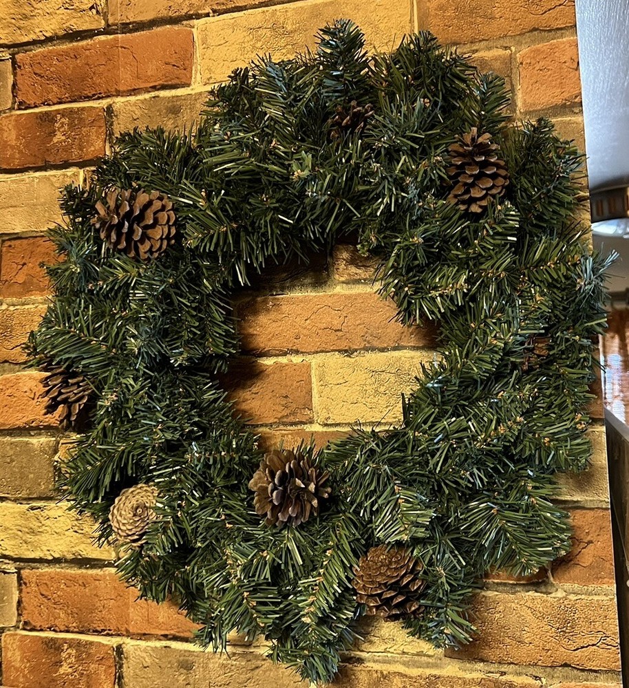 Artificial CHRISTMAS WREATH With PINE CONES 20” Across Front, 5” Deep Pre-Owned