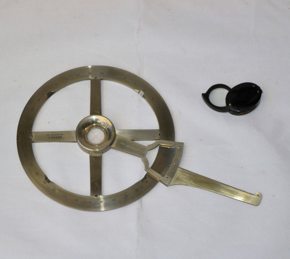 Nickel silver single arm protractor in case - Stanley. Drawing instrument.