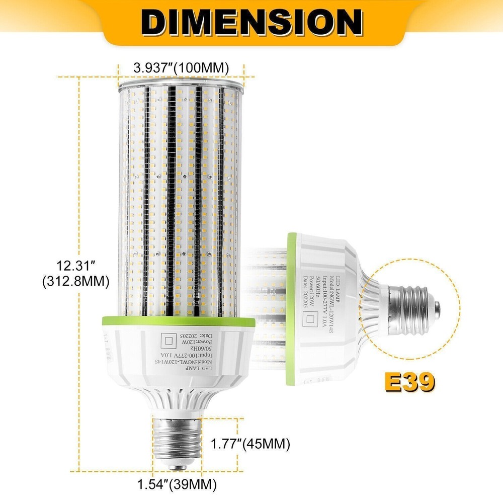 5000K 120W LED Corn Light Bulb E39 Mogul Base 16800LM Factory Lighting Daylight