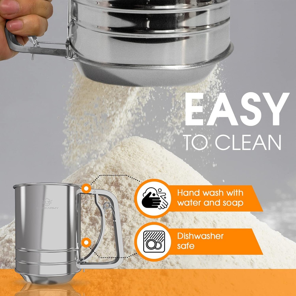 Stainless Steel 3 Cup Flour Sifter Double-layer Ideal for Baking Needs
