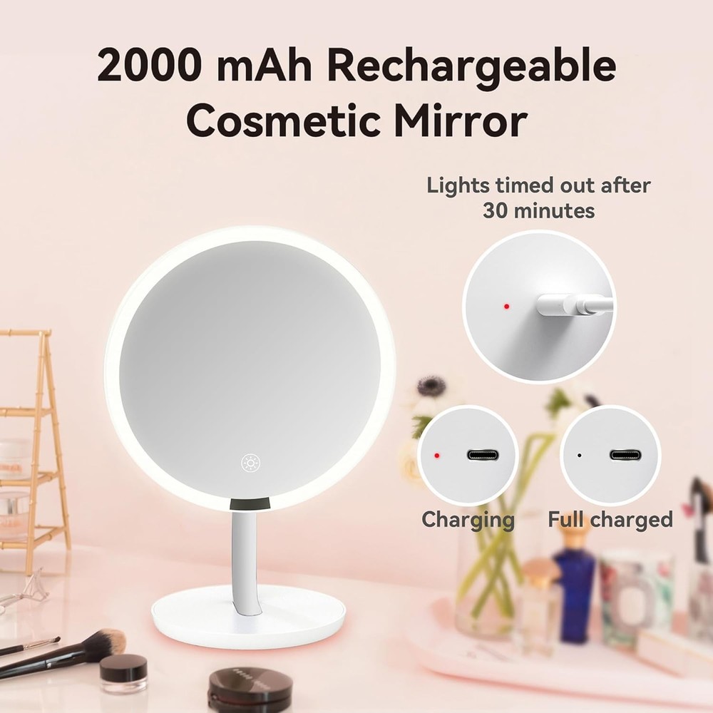 Vanity Mirror LED, 3-Tone Color, Makeup Mirror, Silver/White