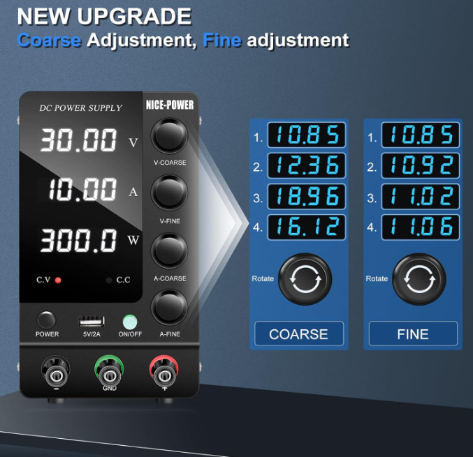 DC Power Supply Variable 30V 10A, Adjustable Switching Regulated DC Bench Power