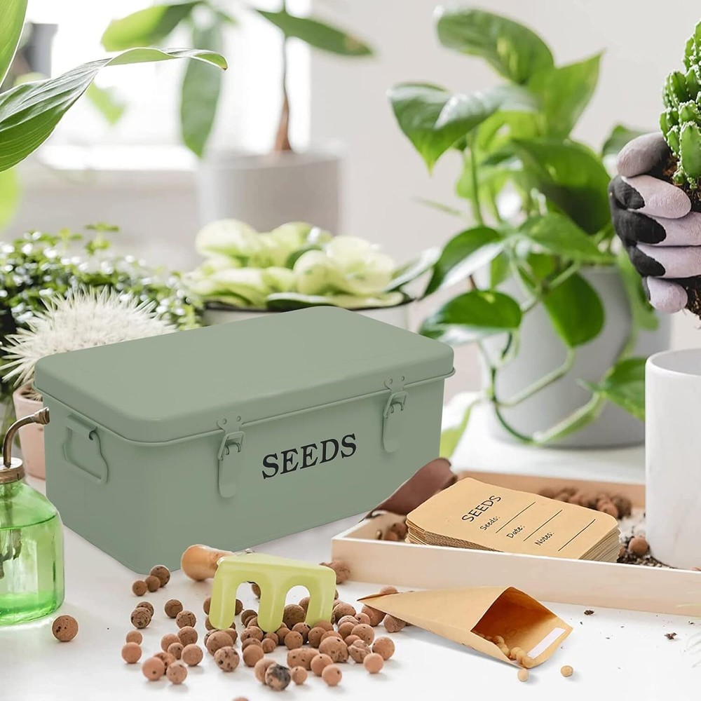 Seed Saving Box, Metal Seed Bin,Seed Storage Organizer Box,Seed Packet Container