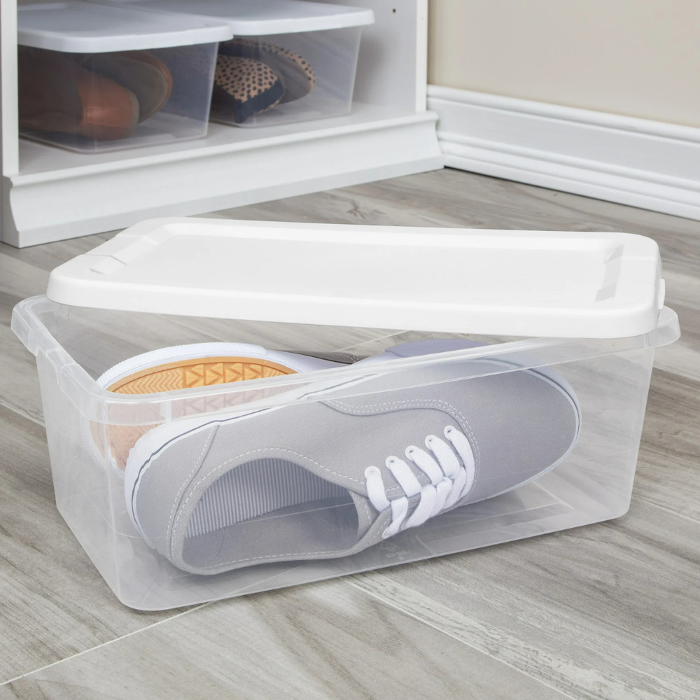 (2 pack) Sterilite 6 Qt. Clear Plastic Storage Container with Snap-On Lid, White