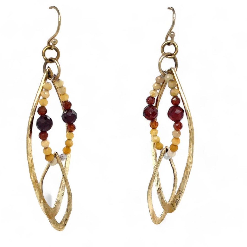Flames Earrings-Hessonite, Garnet, and Jade