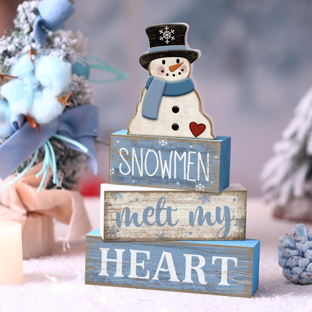 Moucuny 4 Pcs Winter Table Decorations Blue and White Snowman multicolor