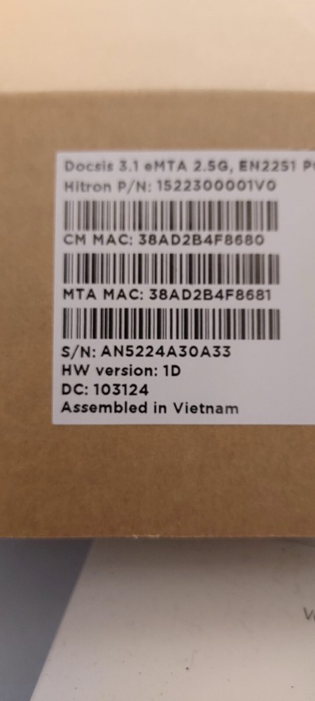 Hitron Conputter Modem D3.1 2. 5G eMTA New Open Box