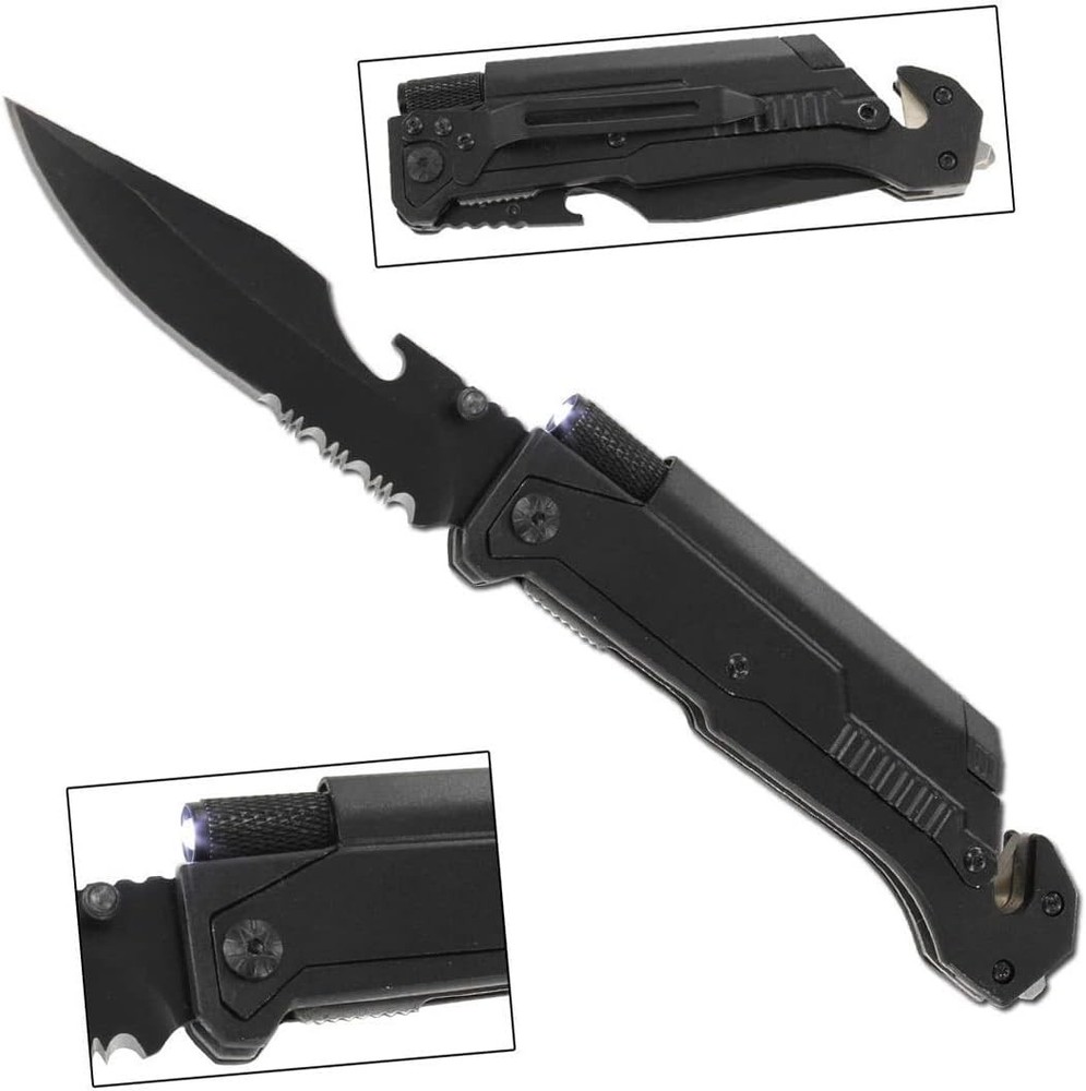 Black EDC Assisted LED Multifunction Open Pocket Knife Survival MULTI TOOL Gift