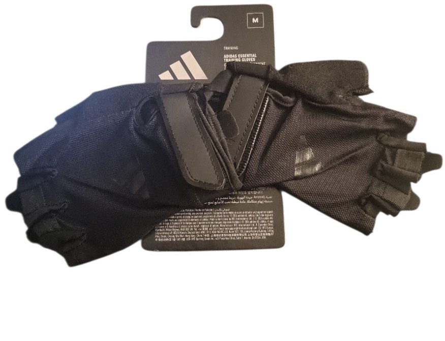 ADIDAS SIZE MEDIUM ESSENTIAL ADJUSTABLE WORKOUT GLOVES,,BLACK/BLACK