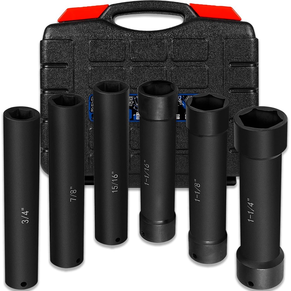 1/2 Inch Drive Extended Length Impact Socket Set - 6 Piece Extra Deep Impact ...