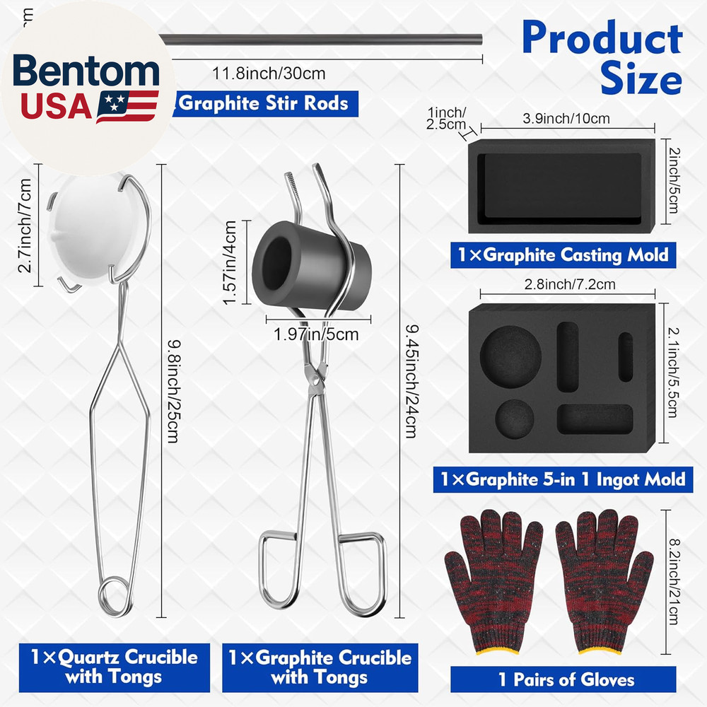 9 Pieces Graphite Torch Melting Casting Kit, Including 2 Crucible Stir Stick, 5-