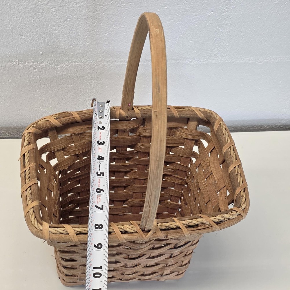 Woven Wood Basket with Handle – Rectangular Rustic Decorative Basket