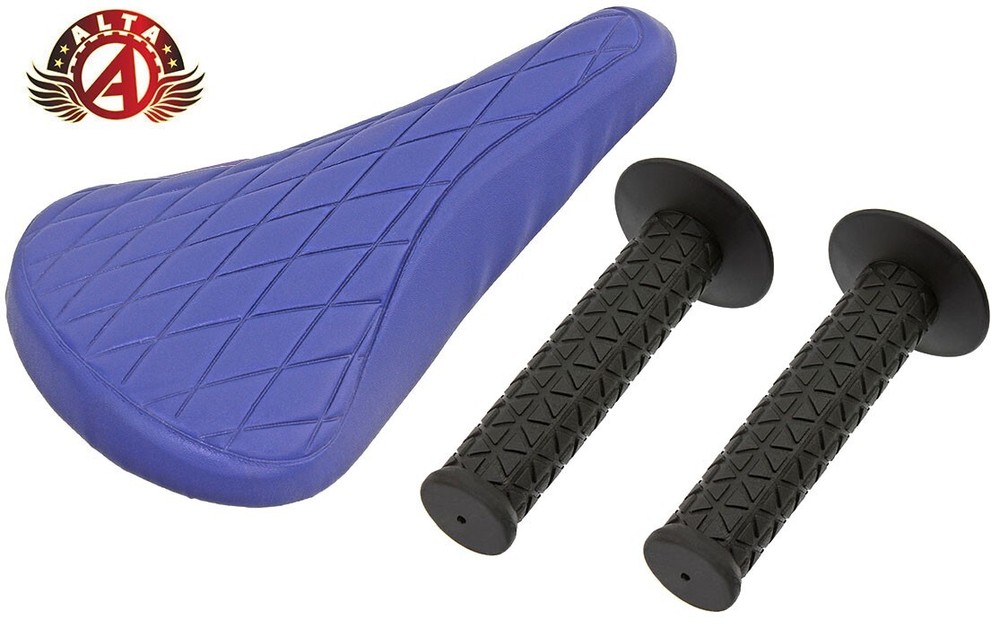 ALTA Blue Diamond Saddle & Black Triangle Grips BMX BIKES.