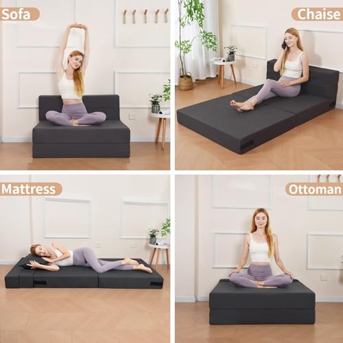 Folding Sofa Bed, Foldable Bed Sleeper Chair with Pillow, Standard Dark Grey