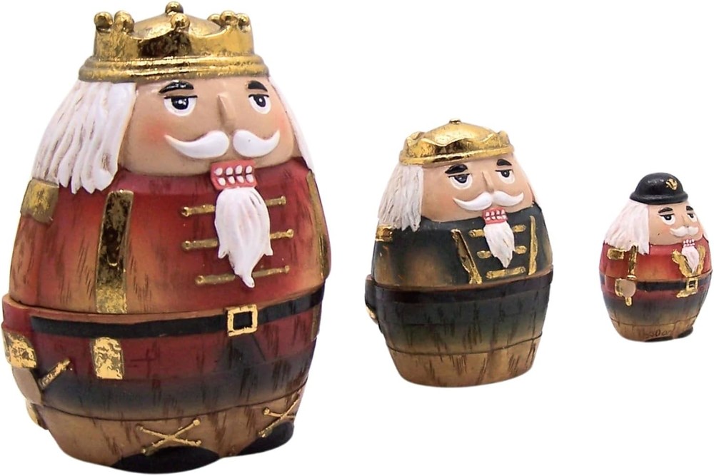 3pc Nesting Nutcracker Set Christmas Holiday Decor Stacking Soldier Figurines