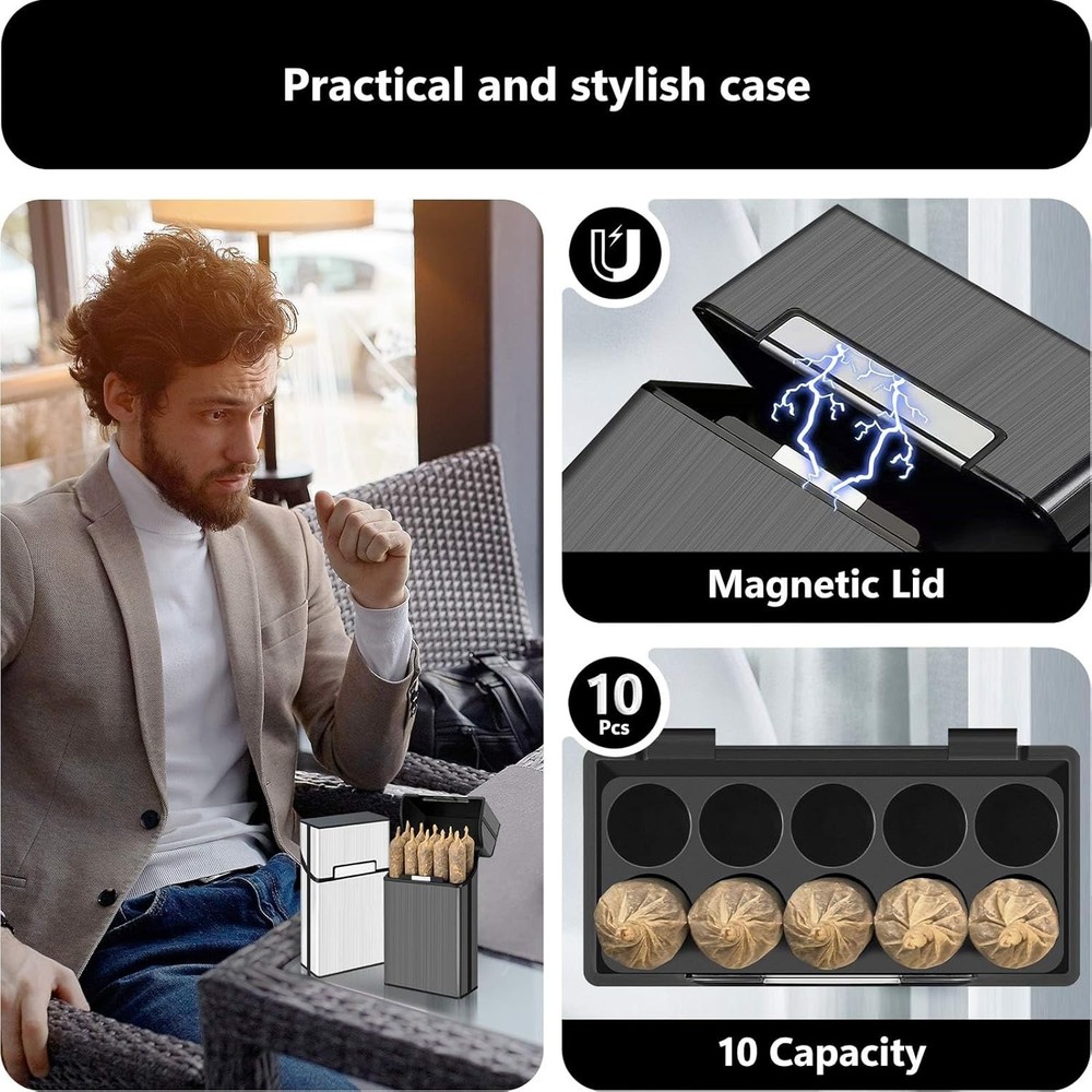 (2 Pack) King Size Pre-roll Cone Holder Case, 10-Hole Cigarette Case for Regular
