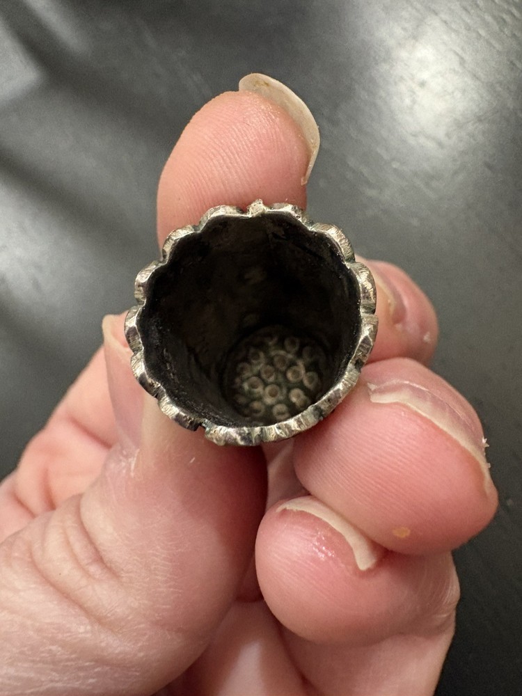 Sterling Silver Thimble Heavily Patterned Scene Design