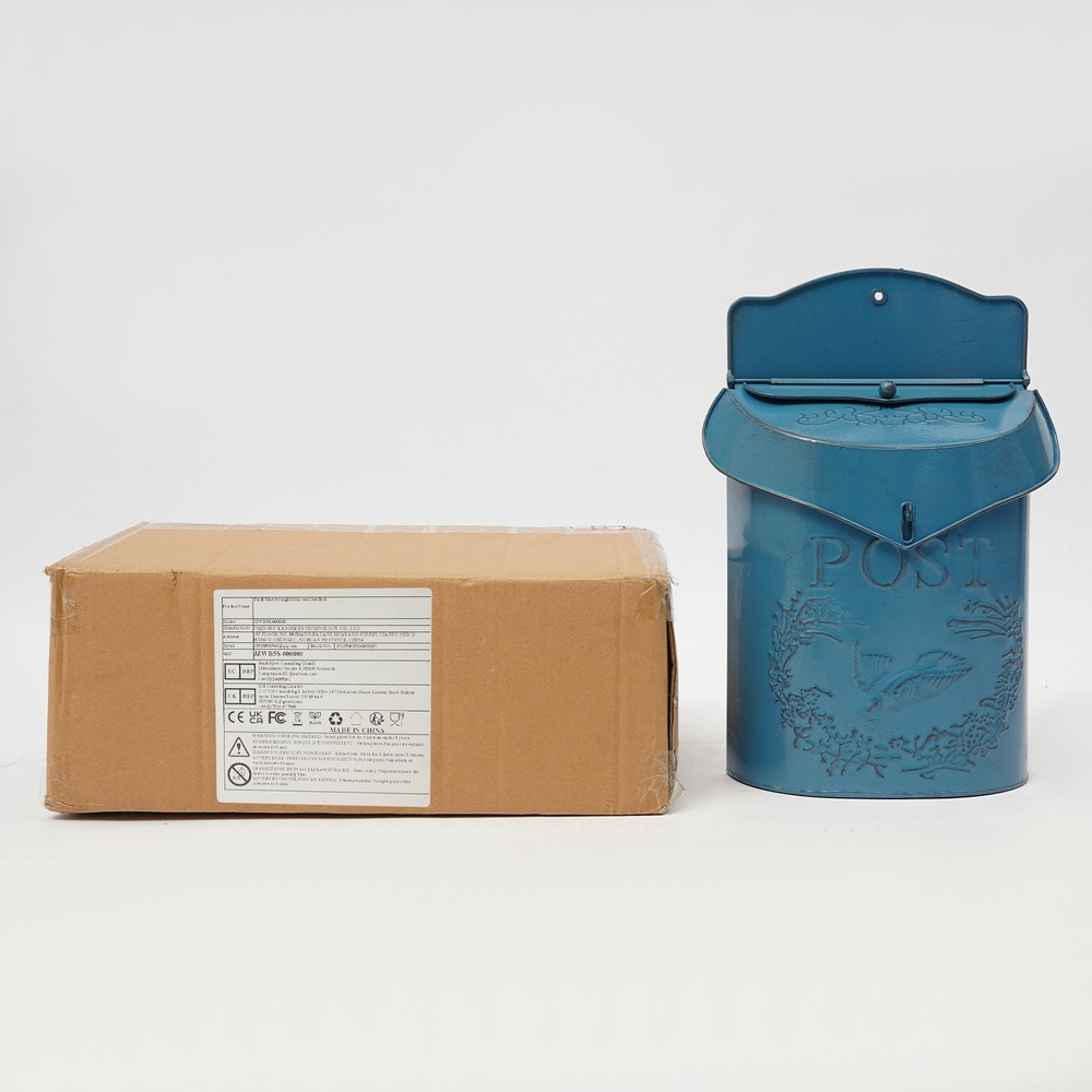 Blue Wall-Mounted Mailbox, Iron Vintage Mailbox, Decorative Rustic Metal Mailbox