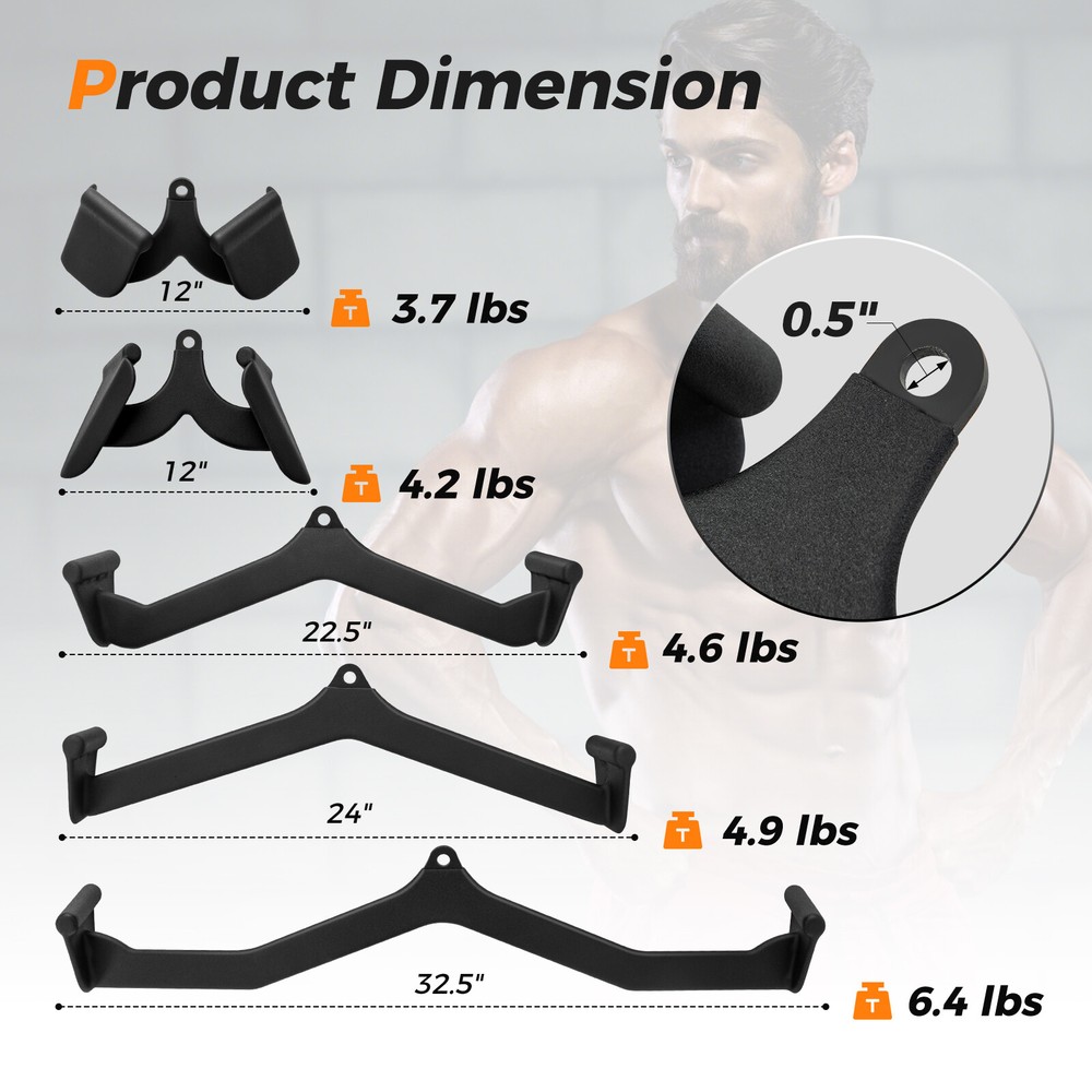 Back Strength Training Bicep Tricep Handle Grips LAT Pulldown Attachment Set