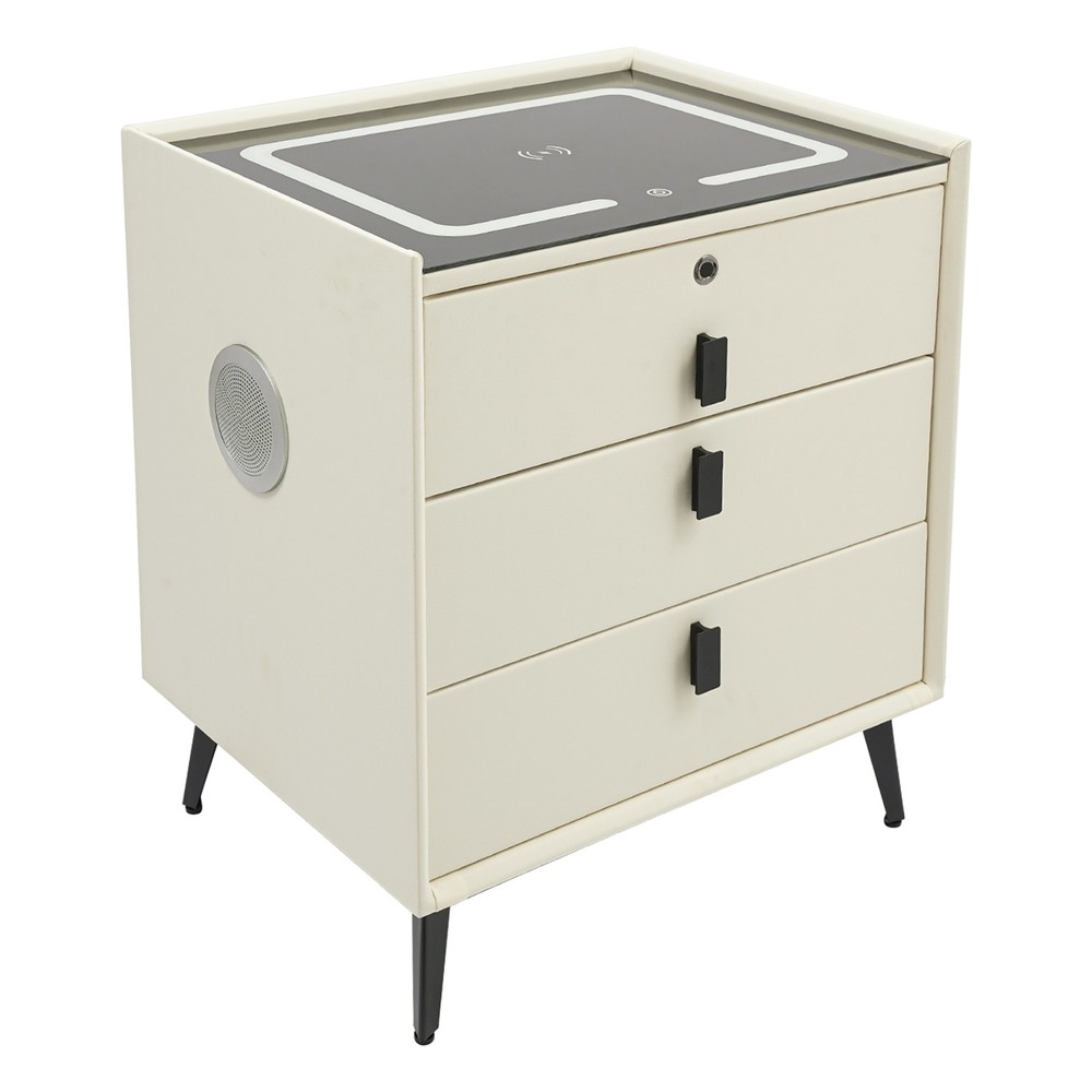 Smart Bedside Table Nightstand 3 Drawers- End Table with USB&Wireless Charging