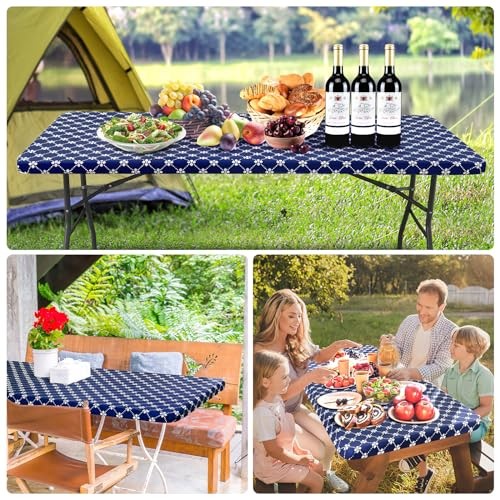 Rectangle Vinyl Table Cloth, Elastic Fitted 72" x 30" (Rectangular) 1 Navy