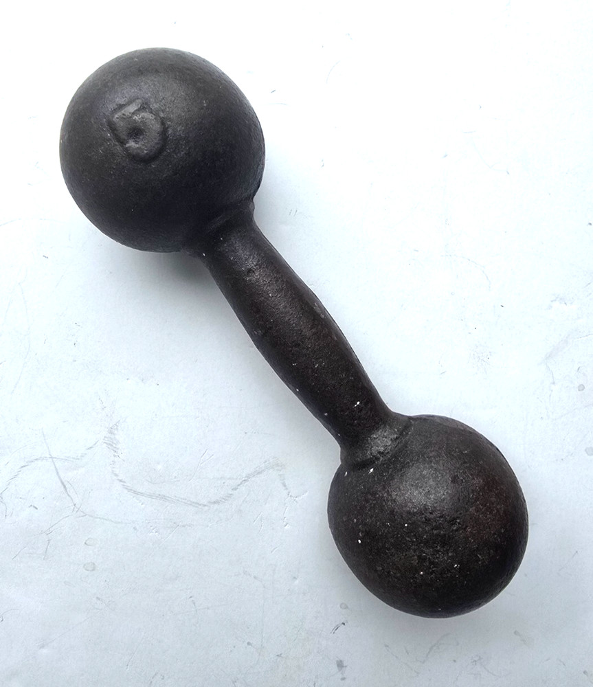 Antique Single Five Pound (5 lbs.) Cast Iron Metal Dumbbell