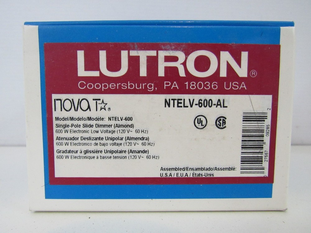 Lutron NTELV-600-AL Nova 600W Electronic Low Volt 1 Pole Slide Switch (Pg85E)