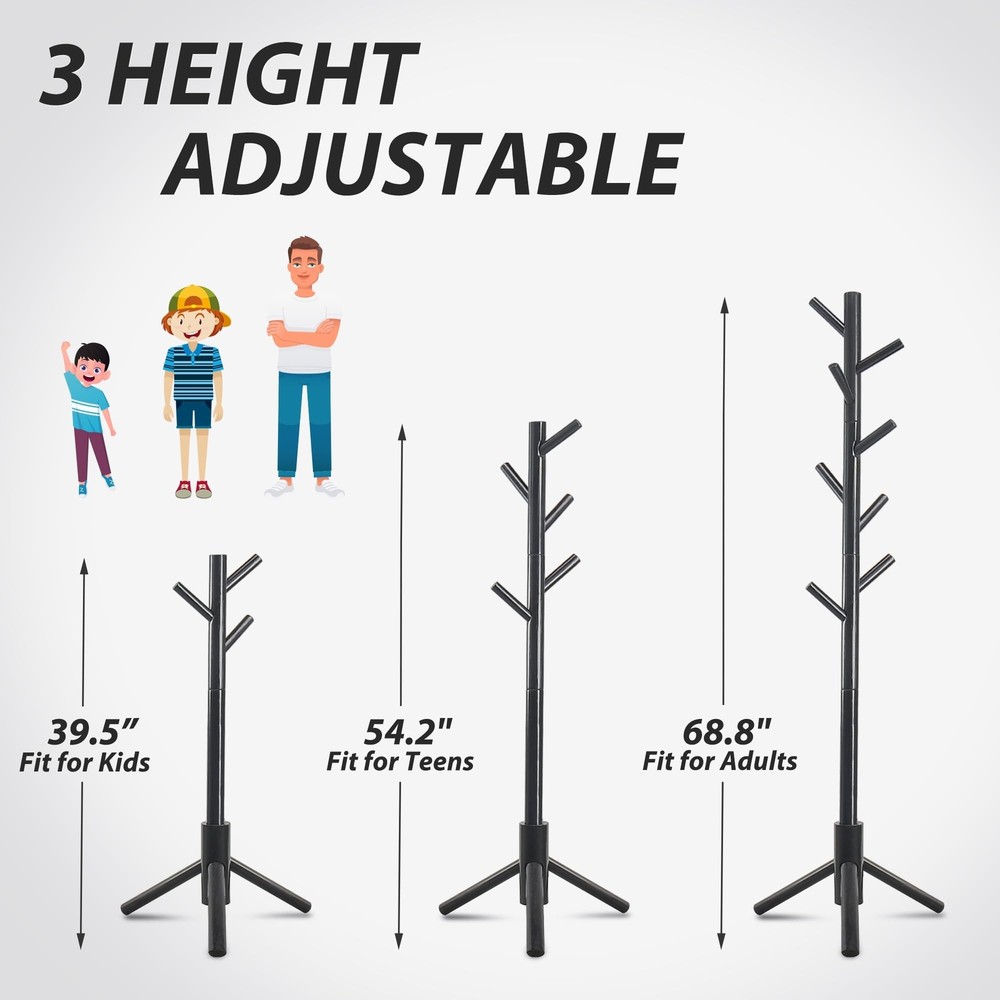 Durable Wooden Coat Rack, Freestanding Coat Rack with Stable Triangular Base,...