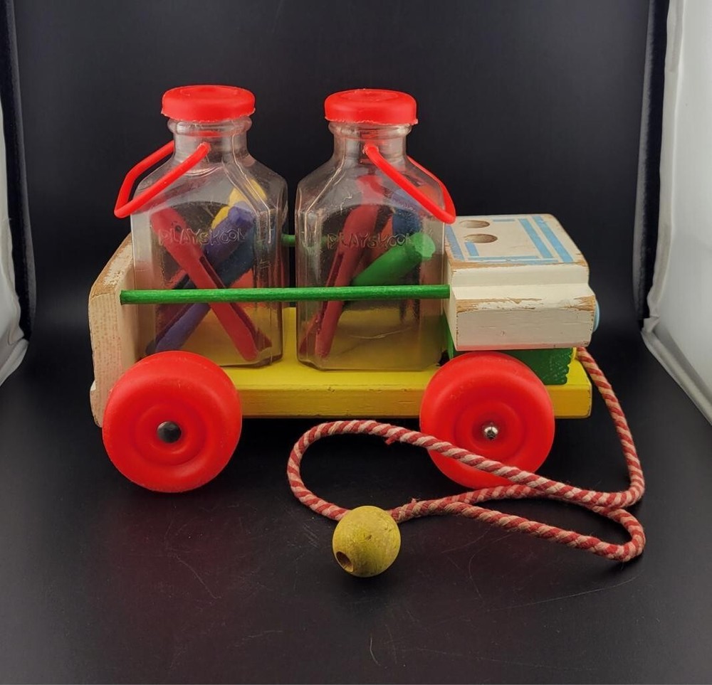 Vintage Playskool Pull Toy With Wood Clothespins Retro