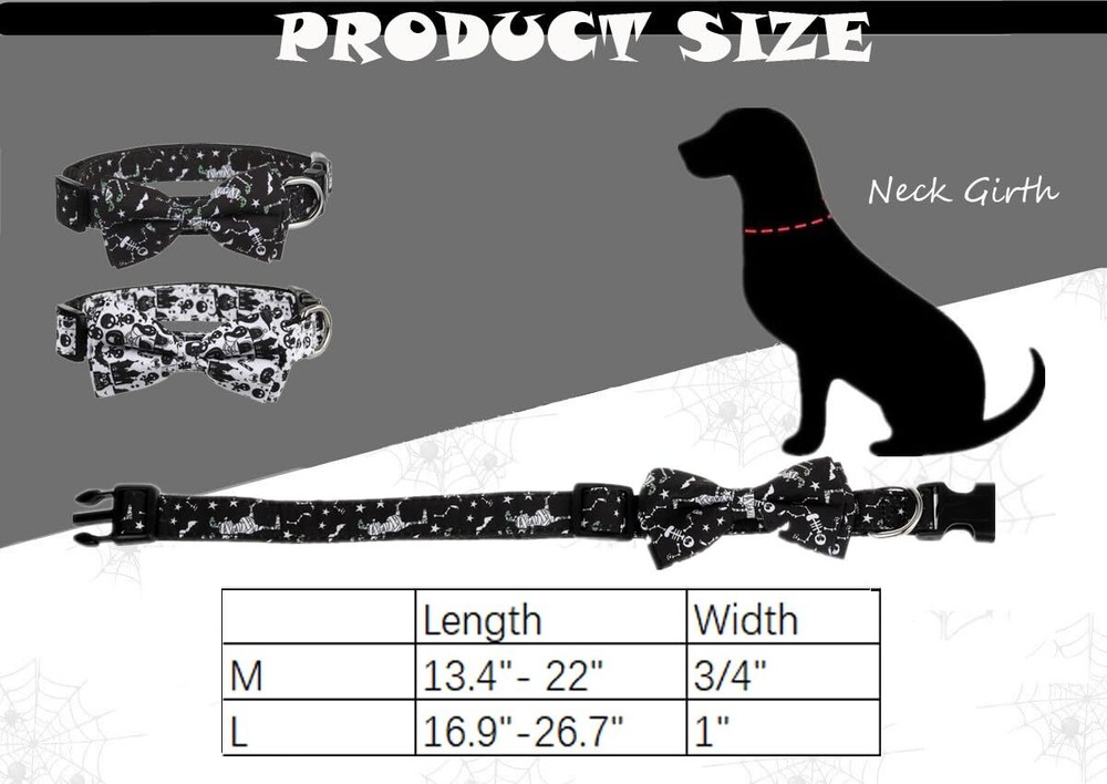 Halloween Dog Bow Tie Collar 2 Pack Quick Release Spooky Collar for Medium Si...