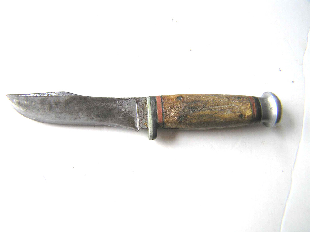 1940-65 CASE Fixed Blade Hunting Knife w/ Sheath, Stag Handle