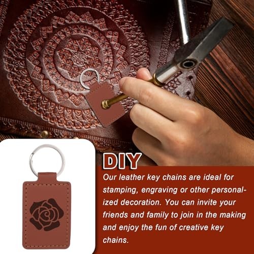Rectangular PU Leather Key Fob Kit - Keychain Blanks for Craft Making Brown