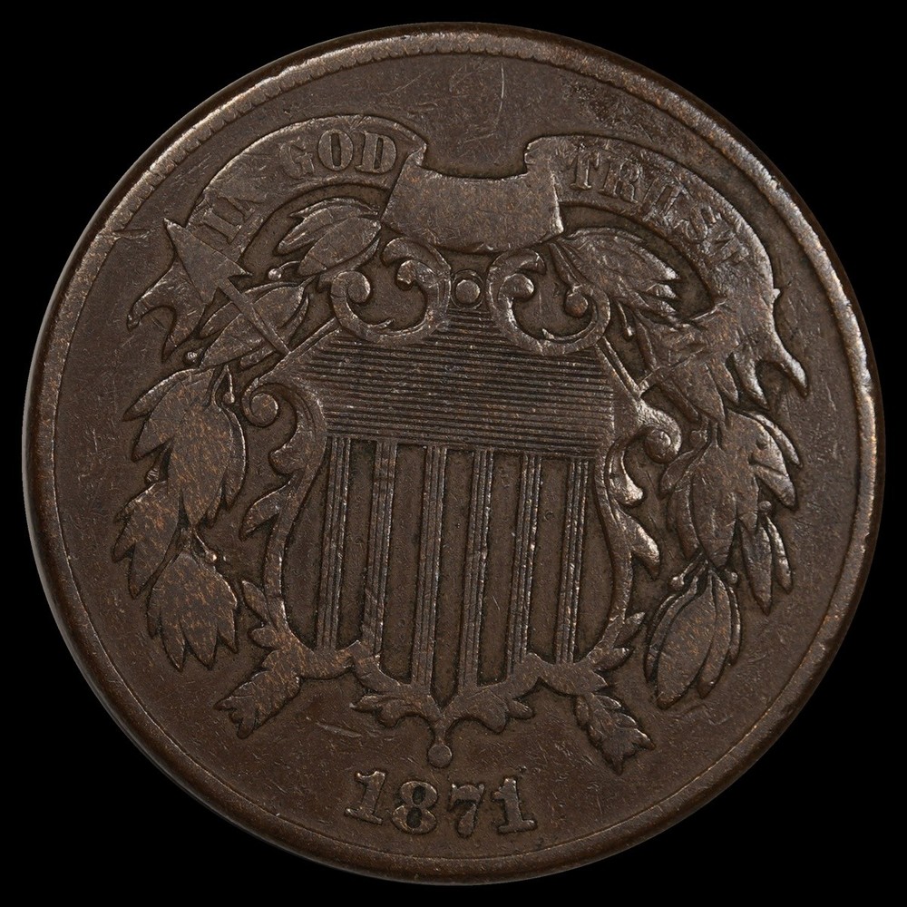 1871 2C Two Cent Piece Circulated Coin