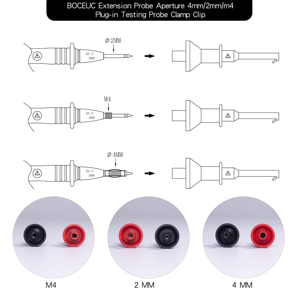 Test Hooks Clips, Multimeter Lead Kit Mini 2MM PLUG, Black, Red