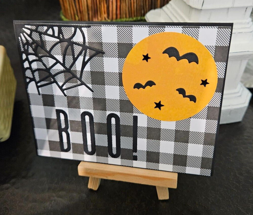 STAMPIN UP CARD KIT - BOO WITH SPIDER WEB Makes 4 -Set #FA.612