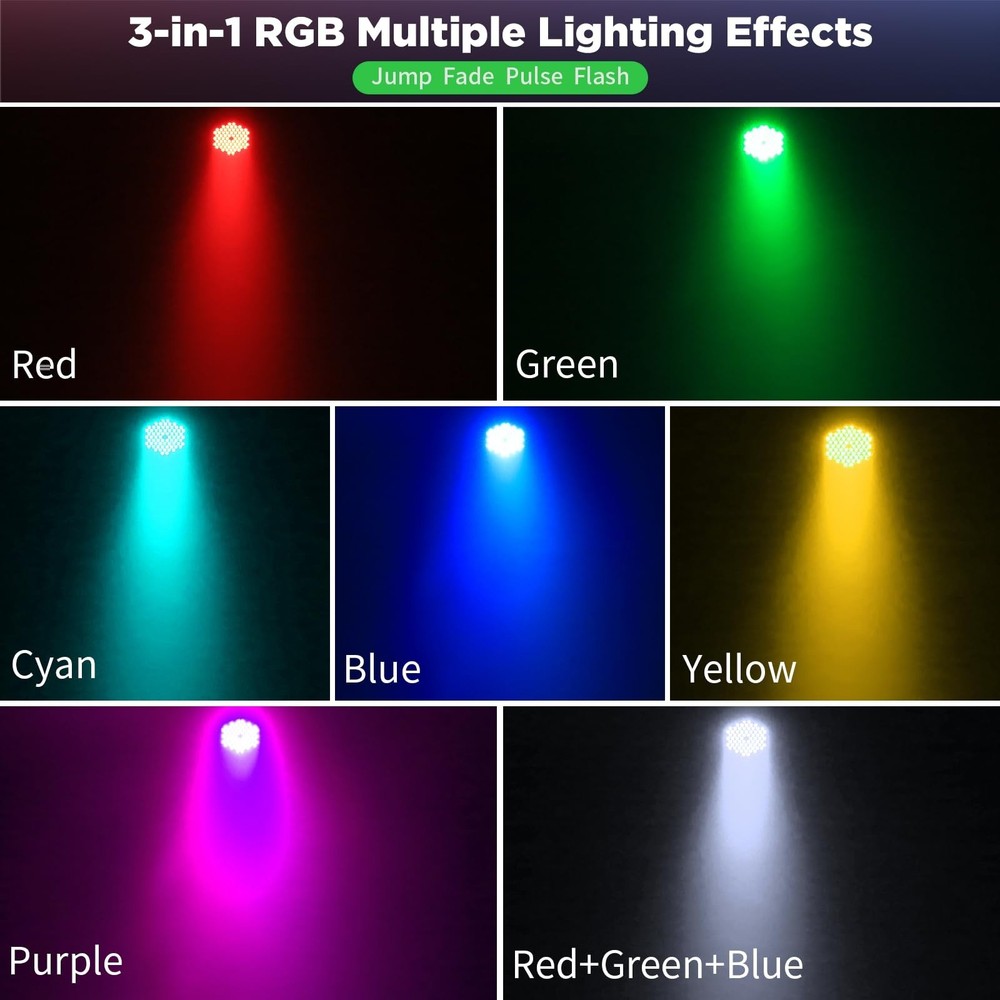 Stage Par Lights, 72 LEDs RGB Par Can Uplights with Dynamic Vortex Stage Effe...