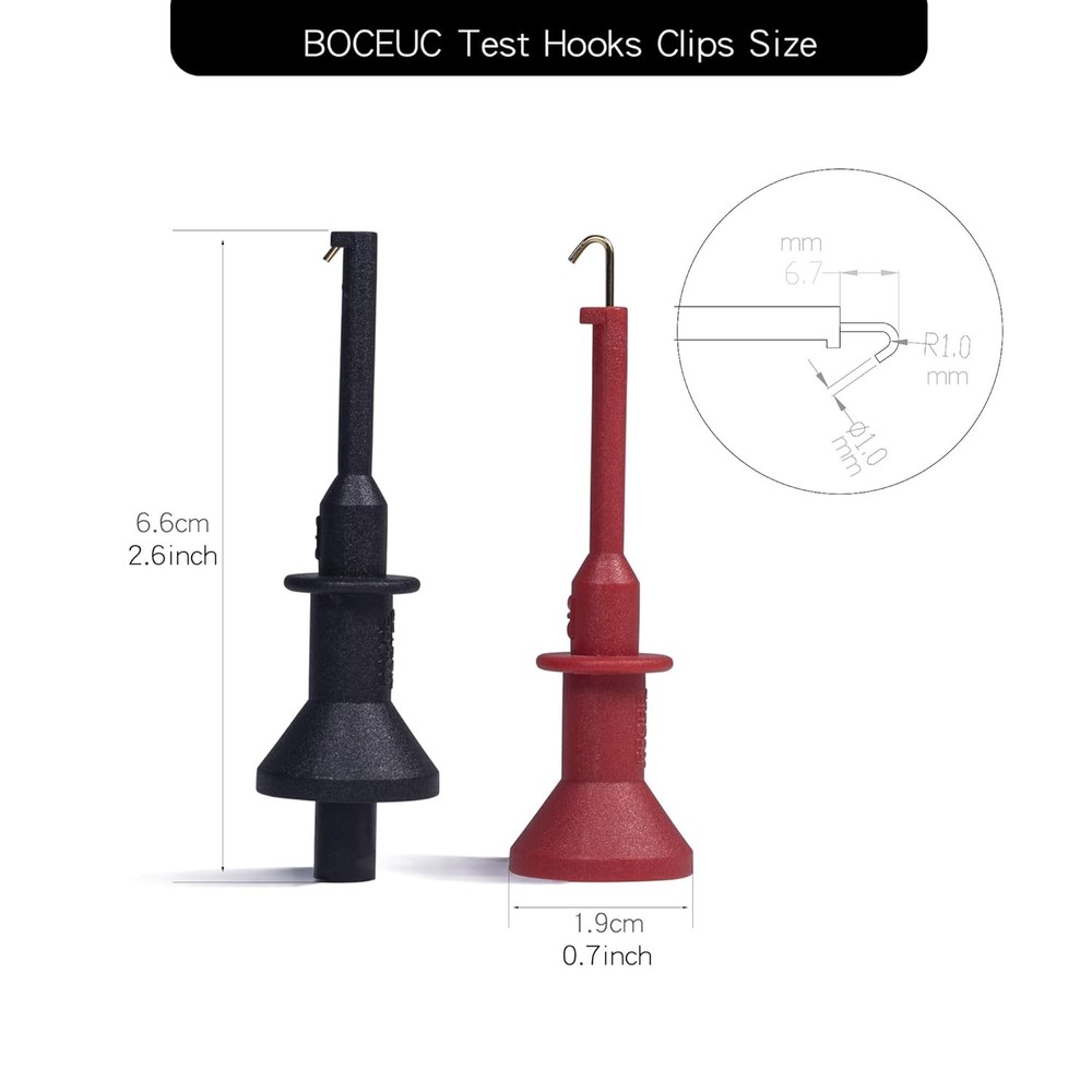 Test Hooks Clips, Multimeter Lead Kit Mini 2MM PLUG, Black, Red