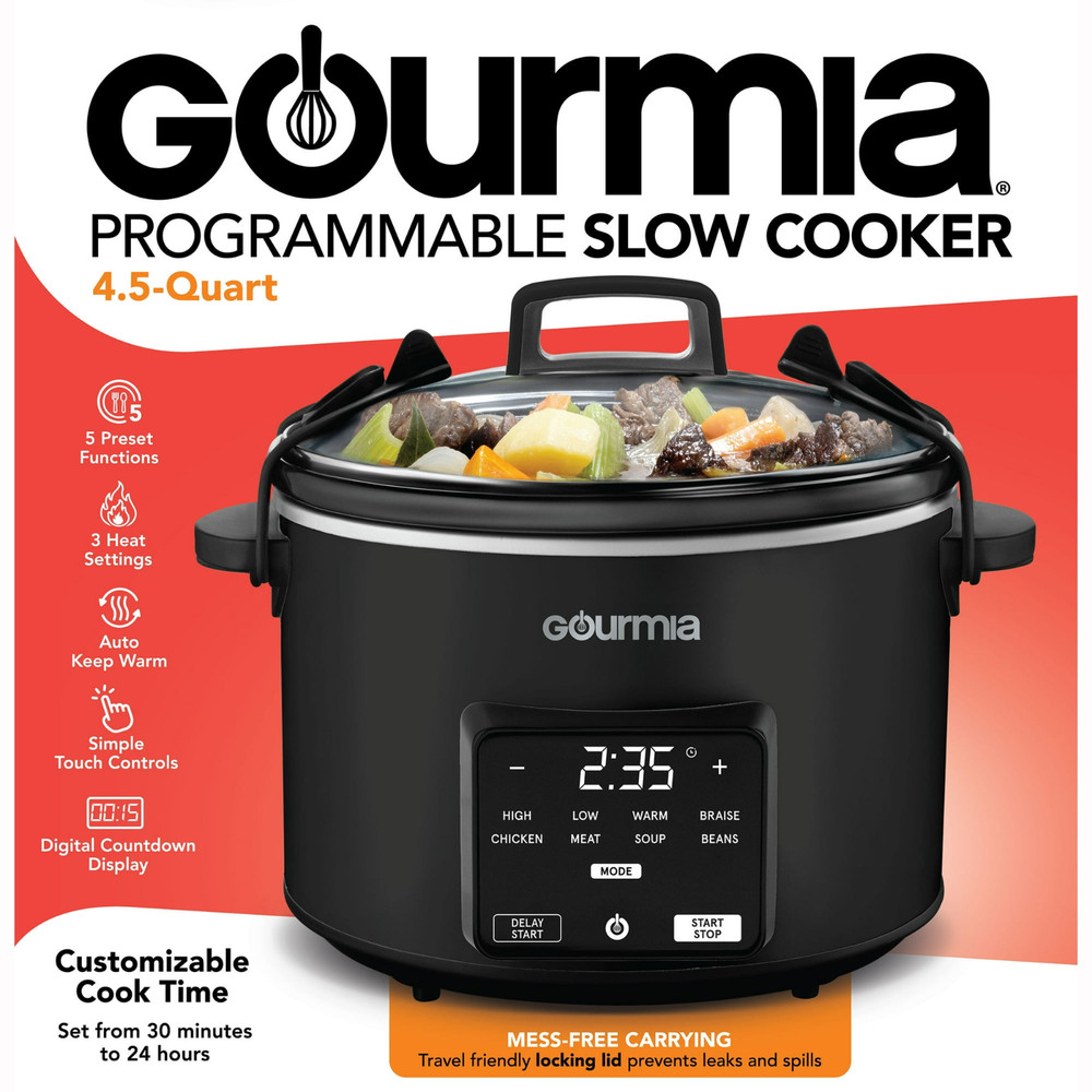 Gourmia Programmable Slow Cooker 4.5 Qt with Digital Controls and Auto Keep Warm