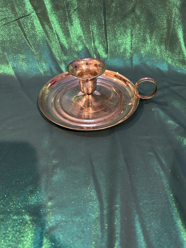Silver Plated Candlestick Holder Antique 5” Base Plus Finger Loop Light Patina