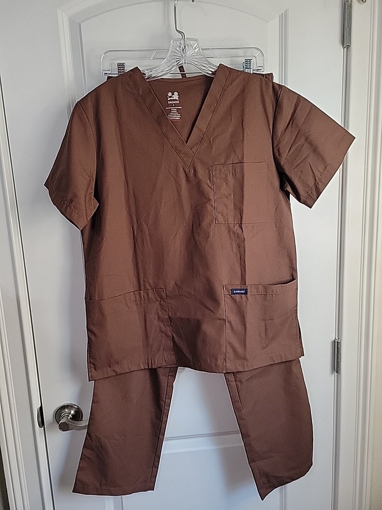Dagacci Scrubs Top and Bottom Pants Set Brown Women's Small