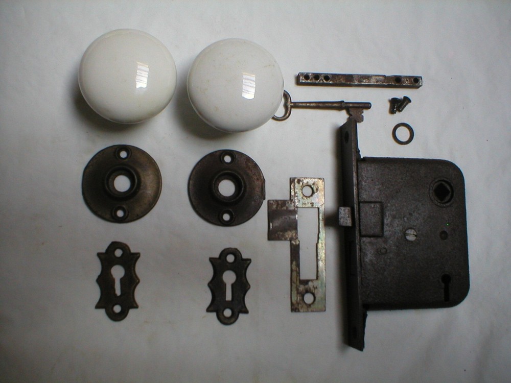 Antique Door Hardware with Porcelain Knobs