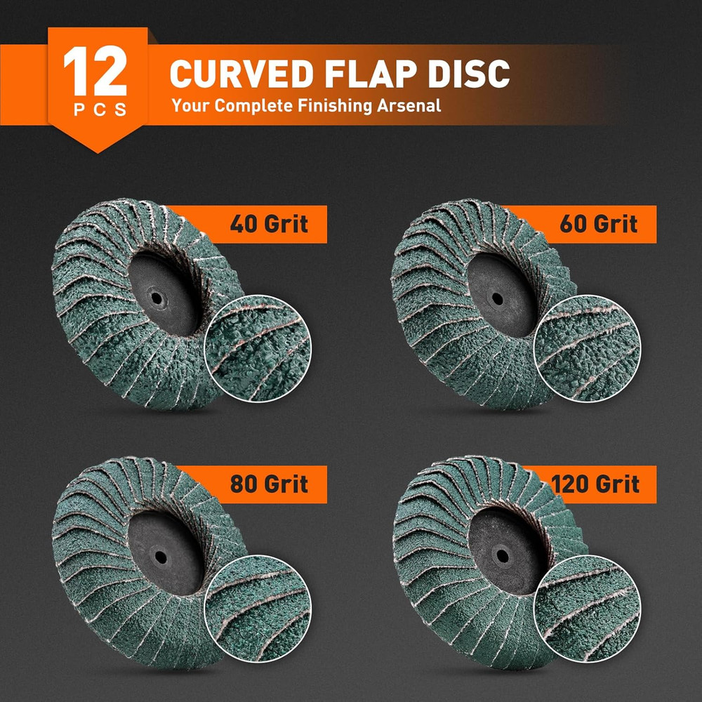 12PCS Mixed Curved Flap Disc 2 Inch Roll Lock Quick Change Sanding Discs 1Pcs 1/