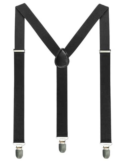Solid Color Mens Suspender with 3 Strong Clips Adjustable Braces Black